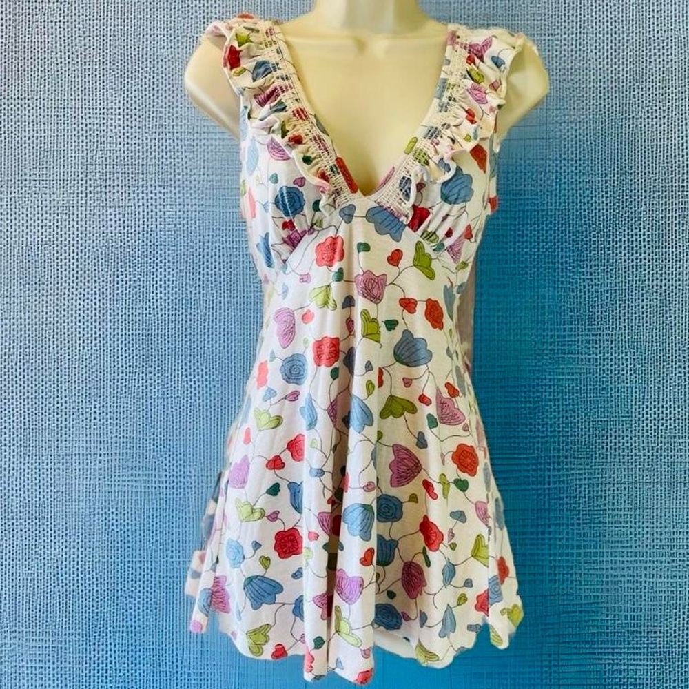 fflutter sleeve floral shirt/ top Marine Blu